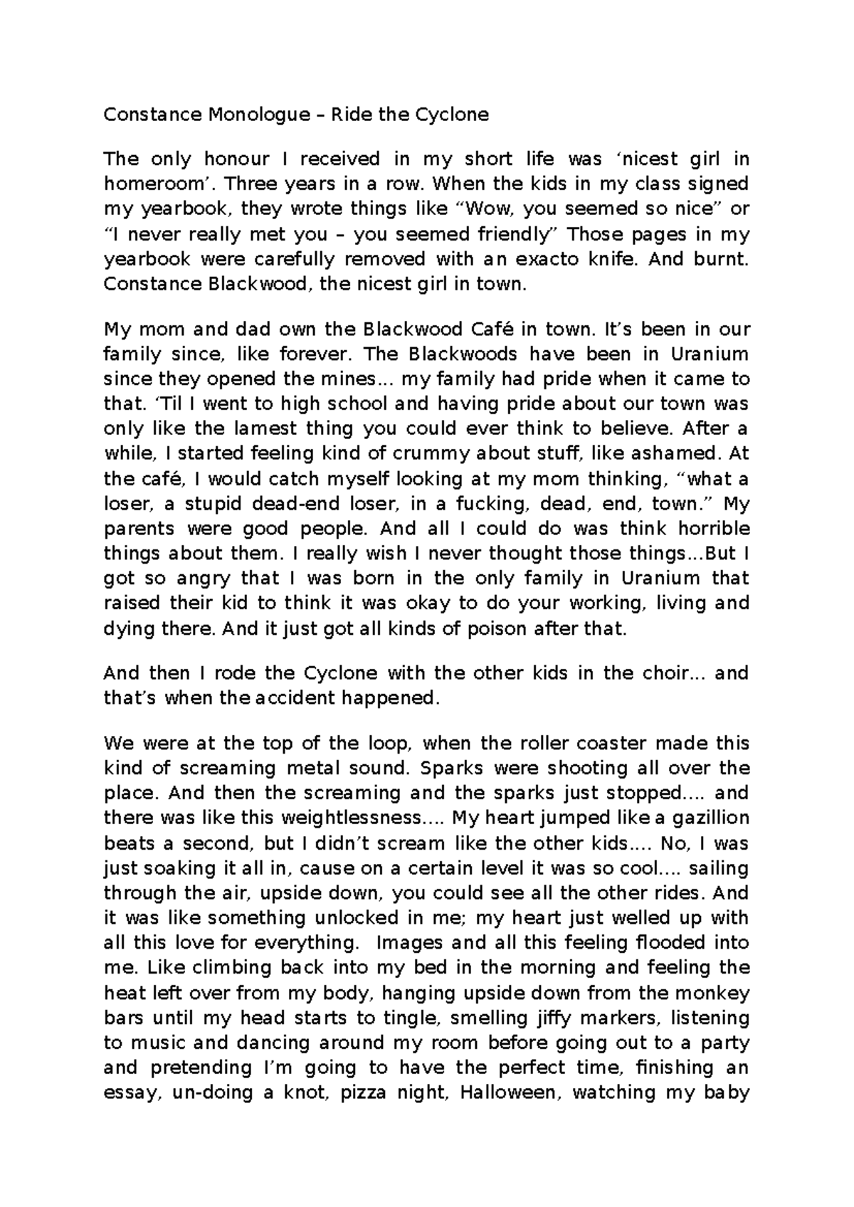Constance Blackwood: Monologue Analysis from 