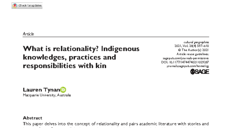 1029287 Cultural Geographies: Understanding Relationality in Indigenous ...