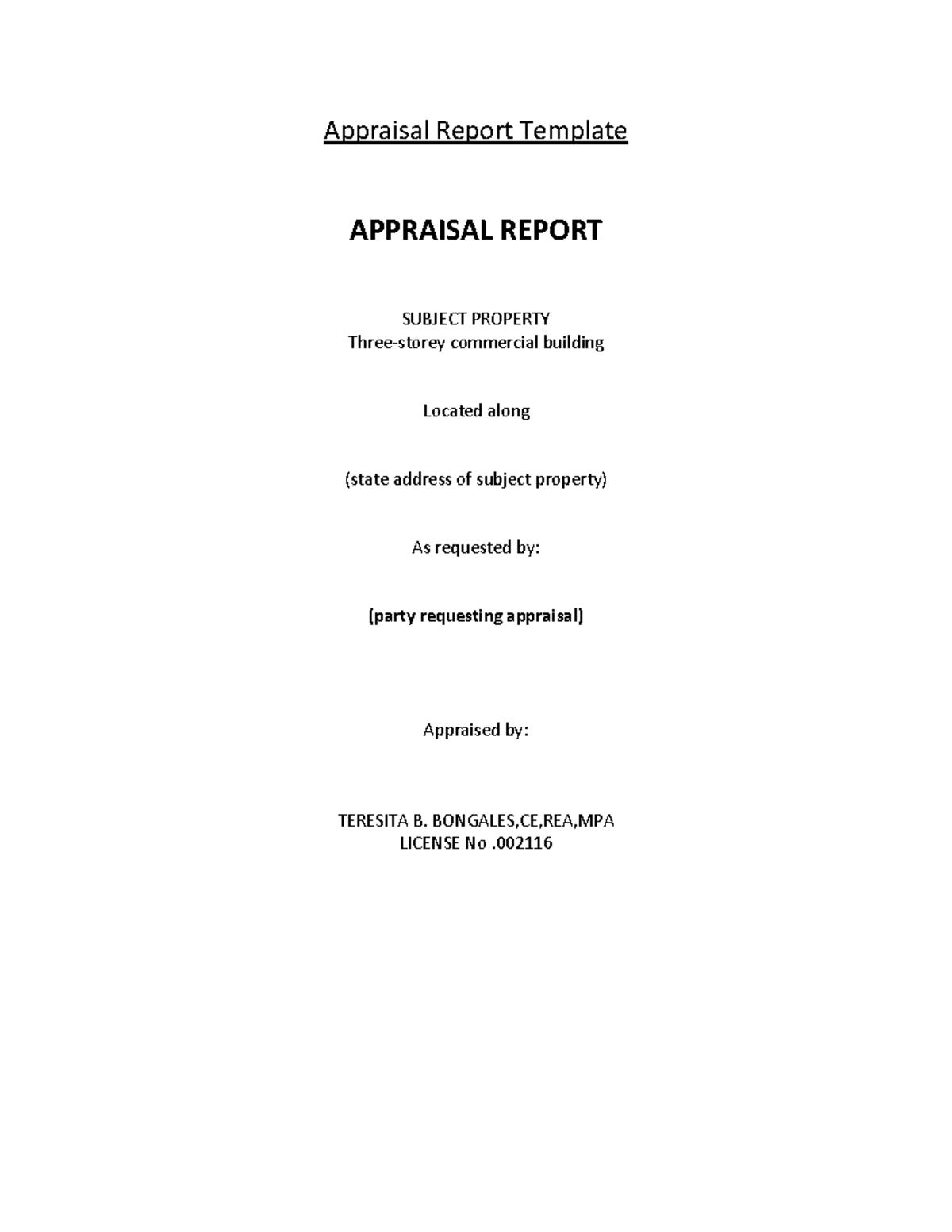 Appraisal Report for Three-Storey Commercial Building - REM 6 M2 - Studocu