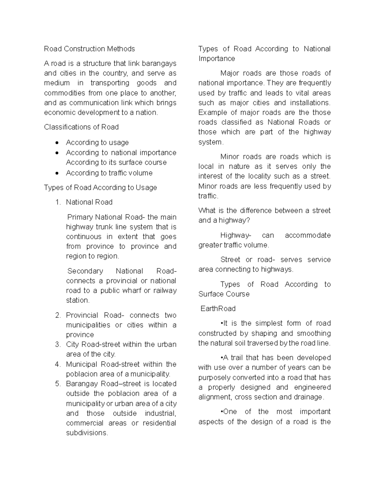 Road Construction Methods: Key Classifications and Techniques - Studocu