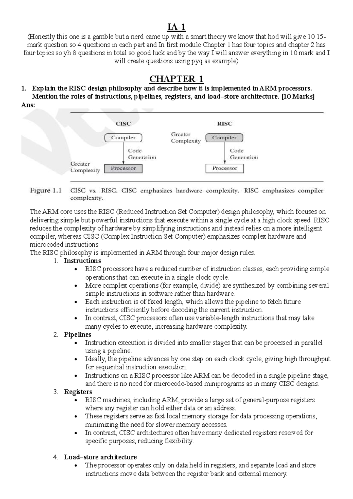 MC-IA Final Exam Study Notes: ARM Architecture and RISC Principles ...