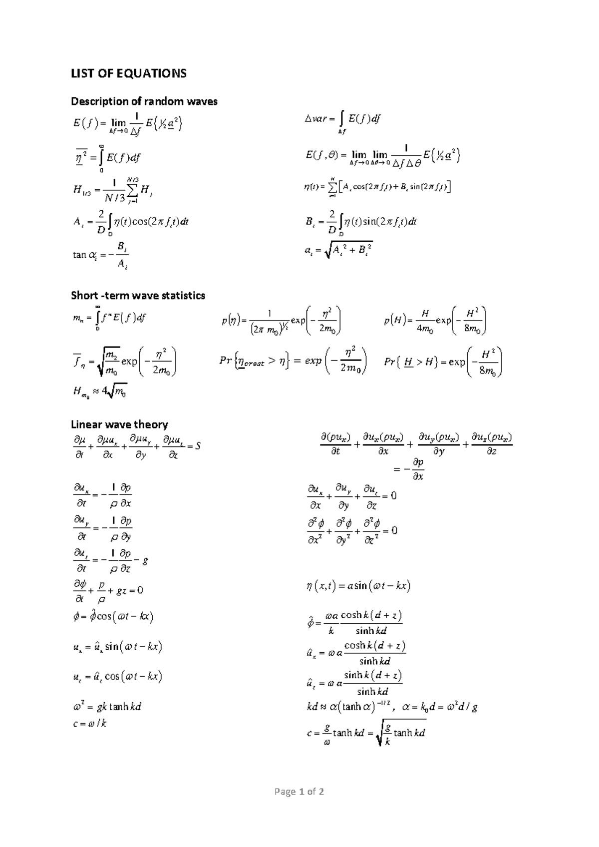 Wave Equation Formula Sheet - Exam 2021-2022 - Studeersnel