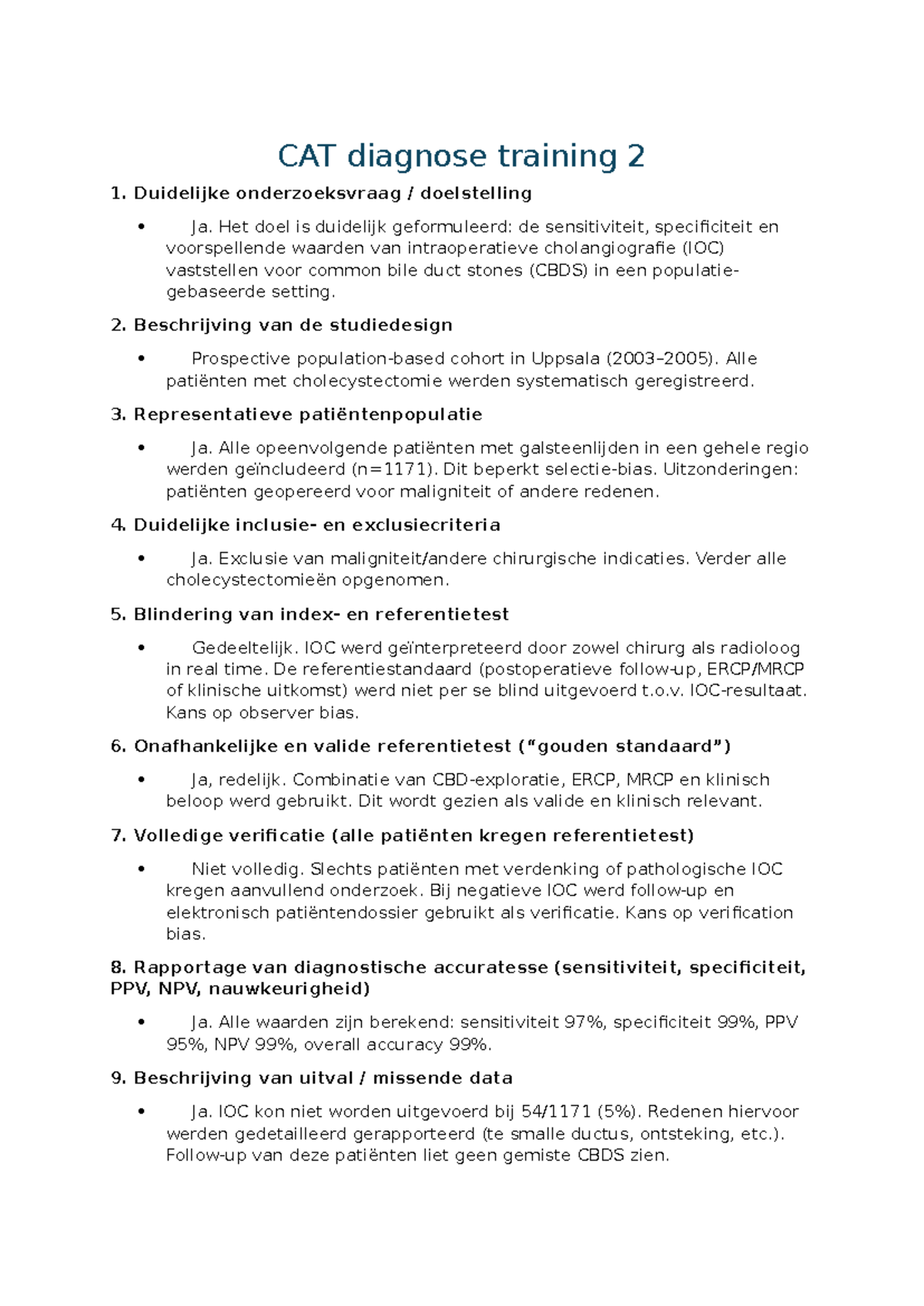 CAT Diagnose Training 2: Evaluatie van IOC voor Galstenen - Studeersnel