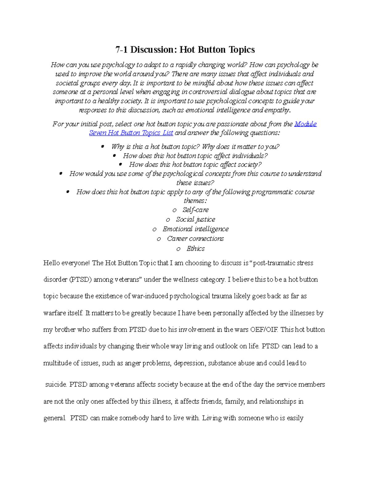 7-1 Discussion: Addressing PTSD Among Veterans as a Hot Button Topic ...