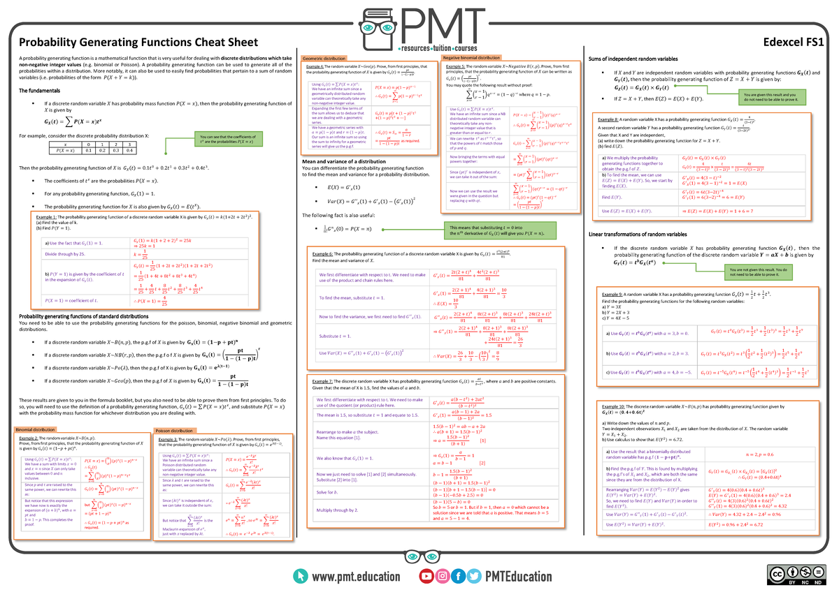 Ch.7 FS1 Probability Generating Functions Cheat Sheet - Studocu