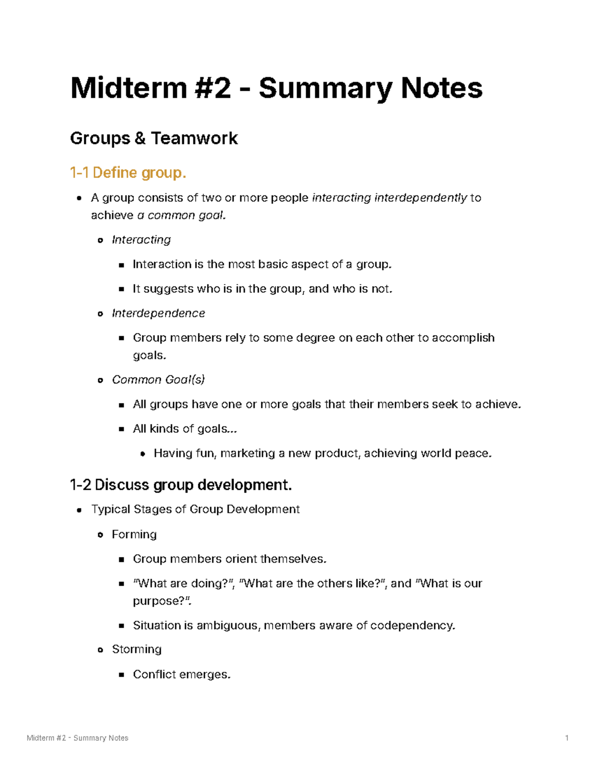 Bu288 Midterm 2 Summary Notes on Group Dynamics and Teamwork - Studocu