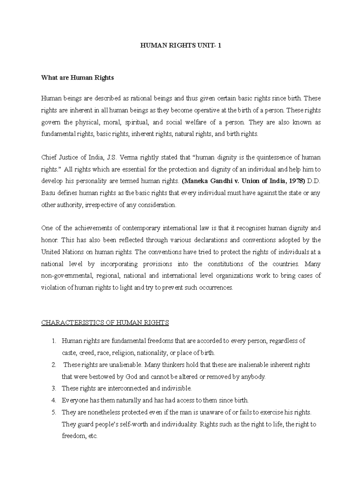 Human Rights UNIT- 1 - HUMAN RIGHTS UNIT- 1 What are Human Rights Human ...