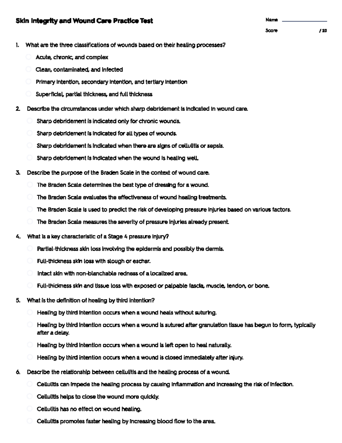 Skin Integrity and Wound Care Practice Test (SWC 101) - Studocu