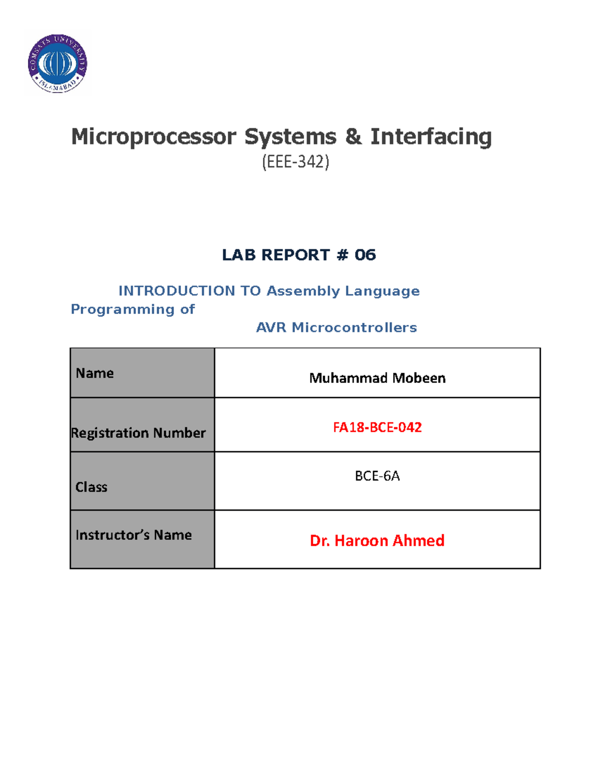 LAB06 FA18 BCE 042 - This is the lab reports of MP performed on ...