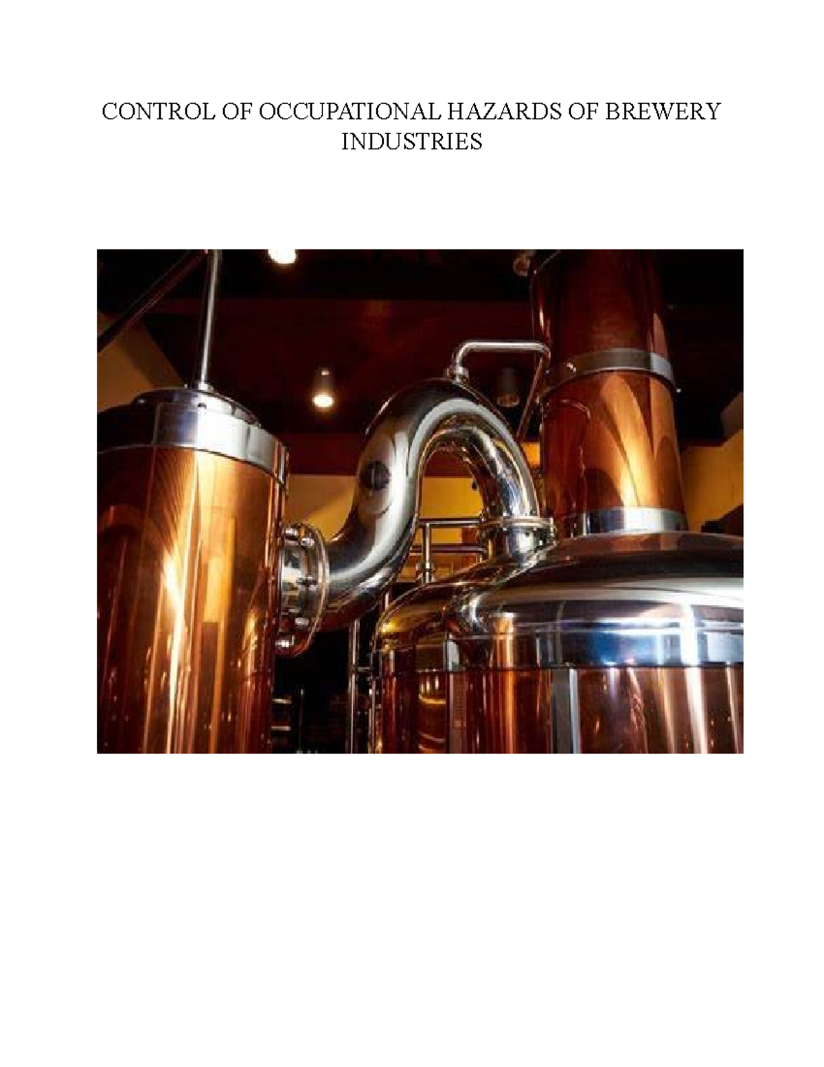 Control of Occupational Hazards in Brewery Industries: A 300 Level ...