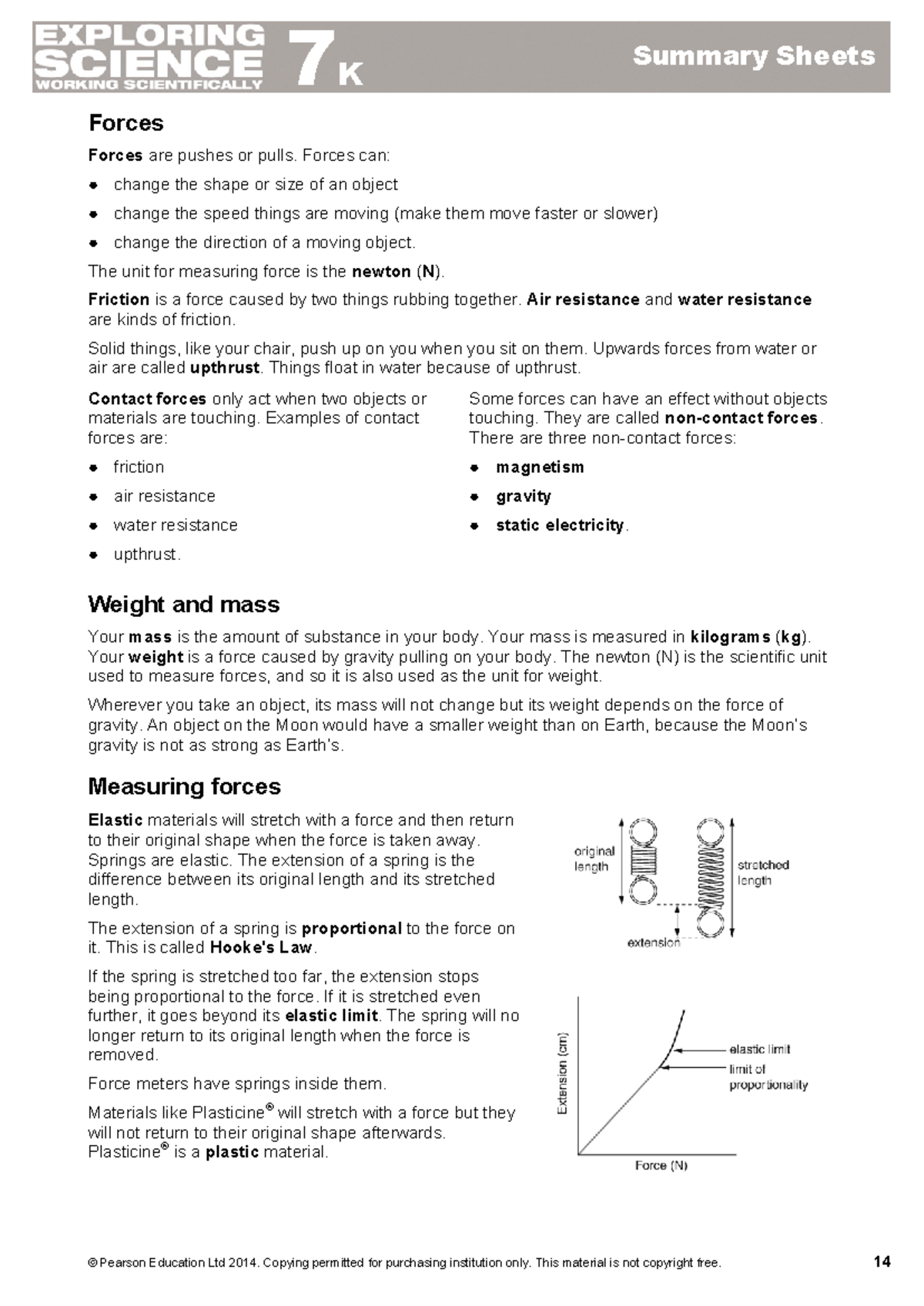 Year 7 Forces Summary Sheet: Key Concepts and Measurements - Studocu