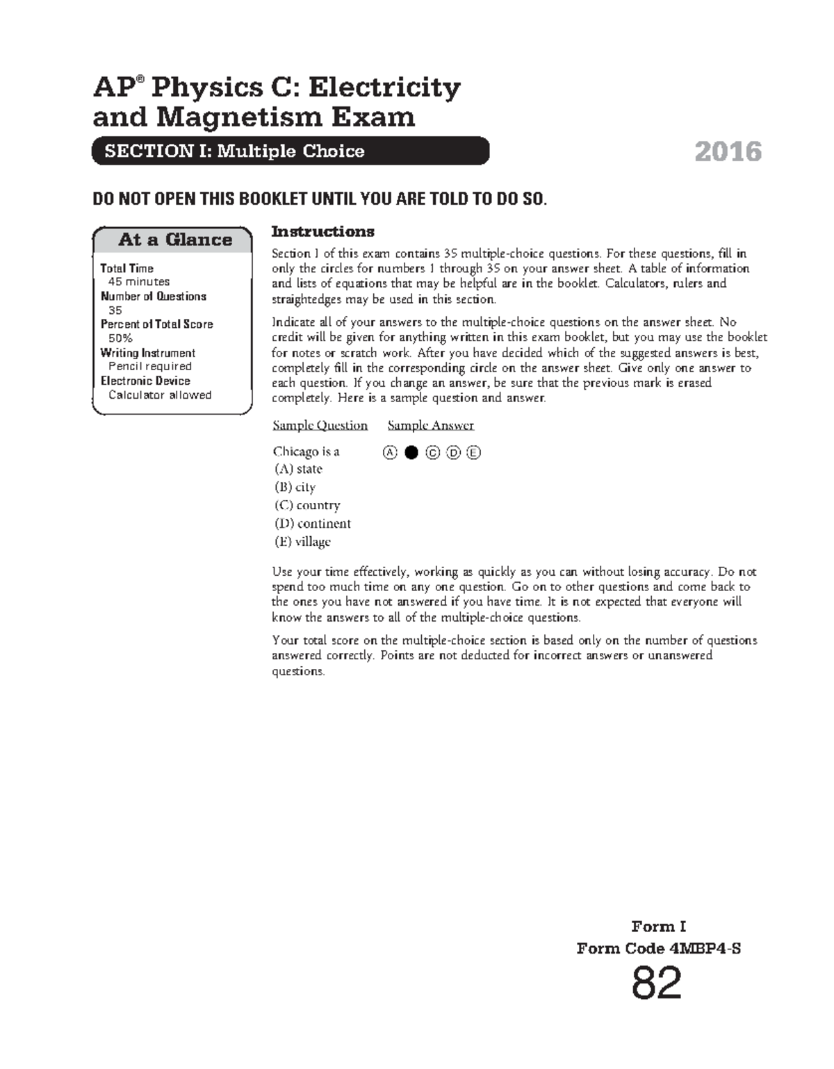 AP EM 2016 - Multiple Choice & Free Response Questions for Physics C E ...