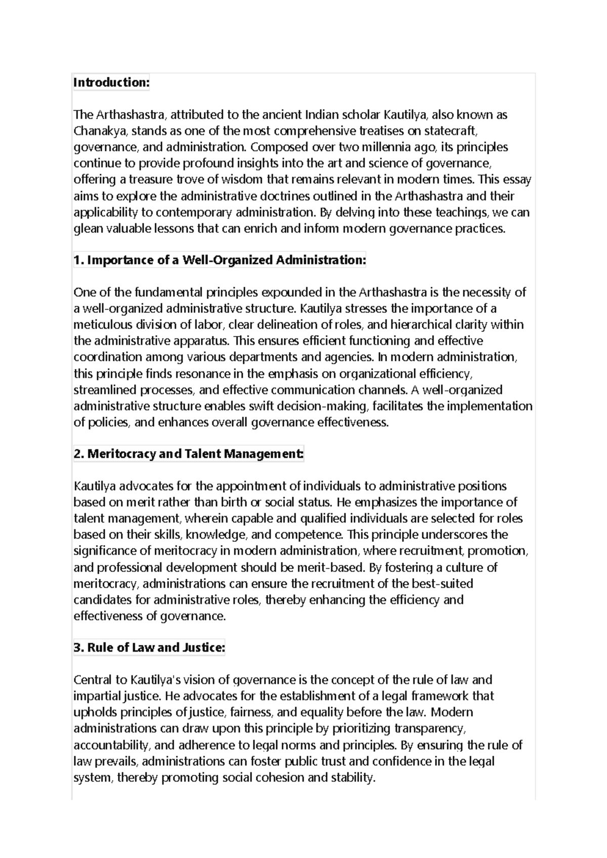 PERSPECTIVE OF PUBLIC ADMINISTRATION - Introduction: The Arthashastra ...