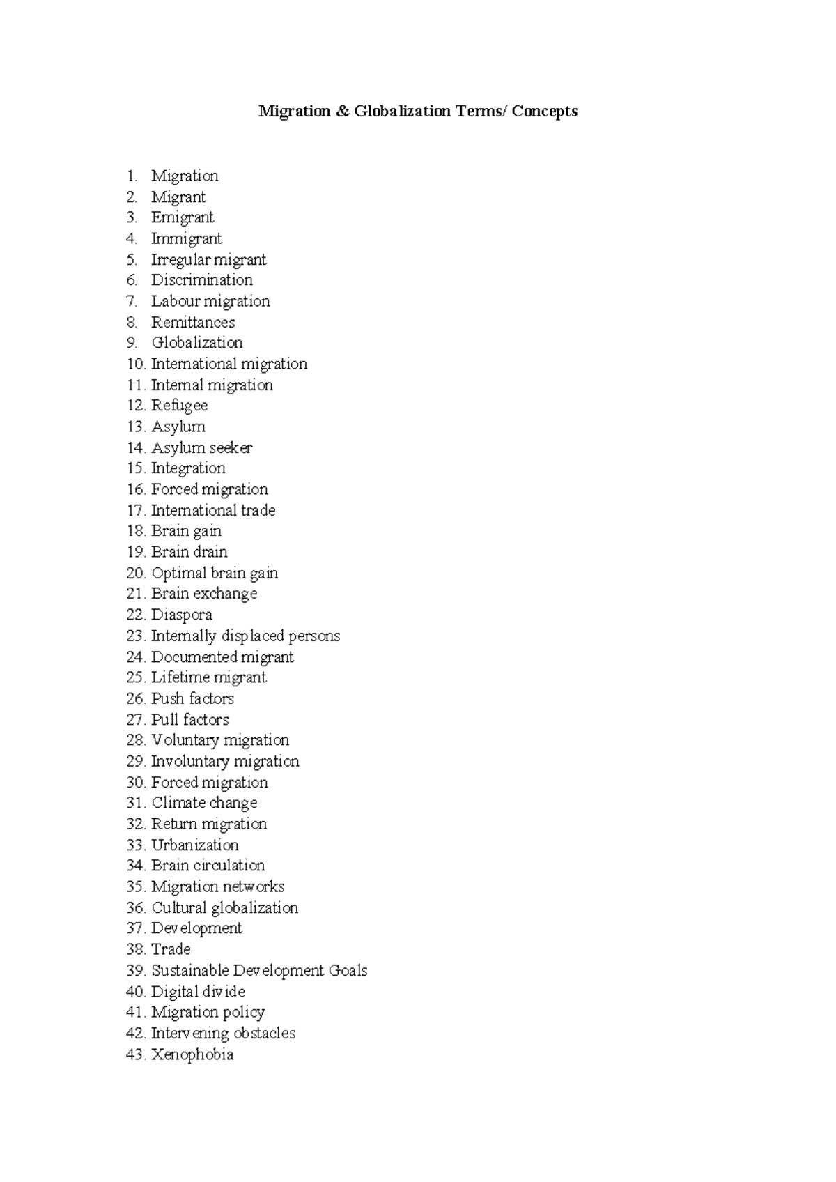 Concepts Terms - Reading materials - Migration & Globalization Terms ...