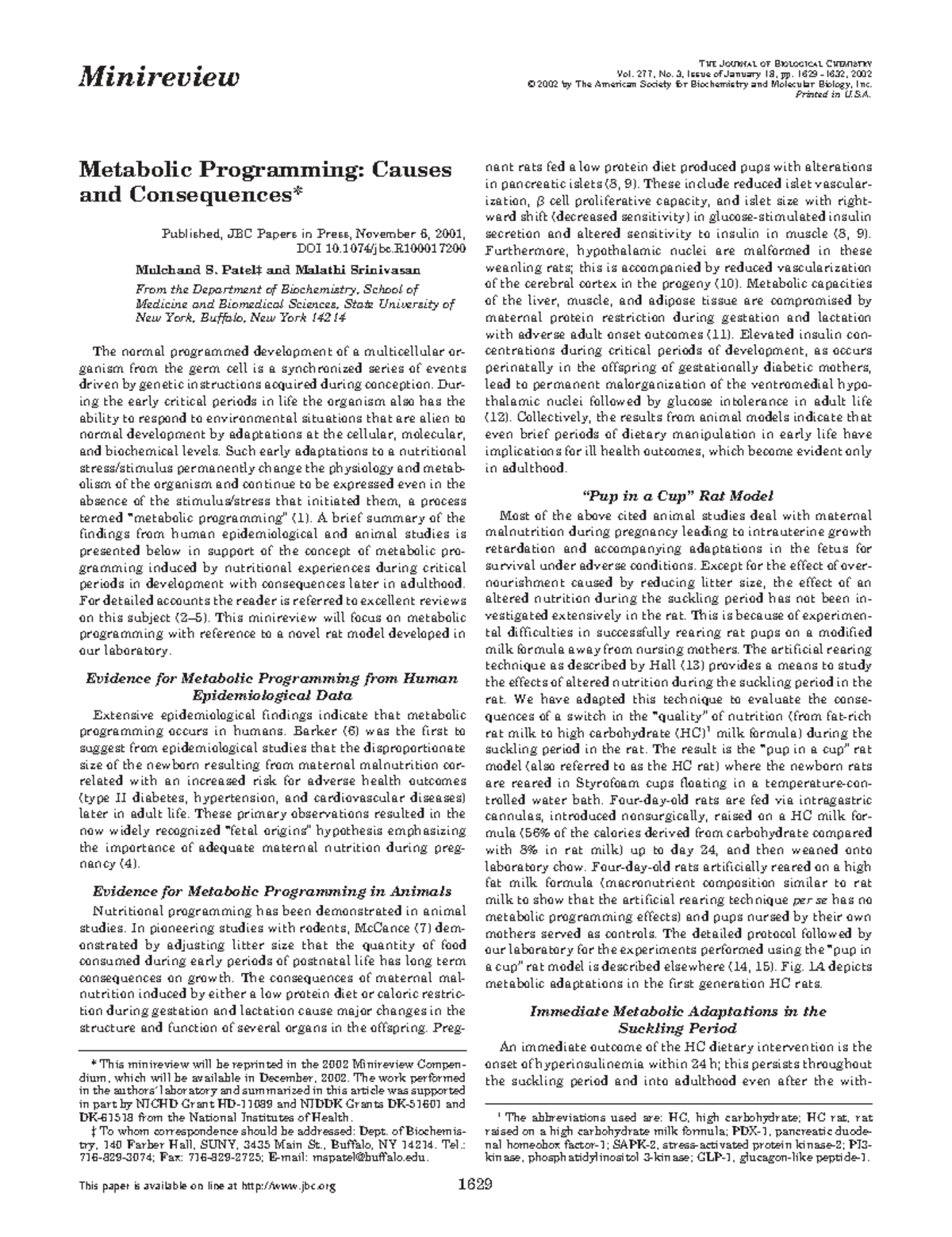 Minireview: Metabolic Programming and Long-term Effects in HC Rats ...