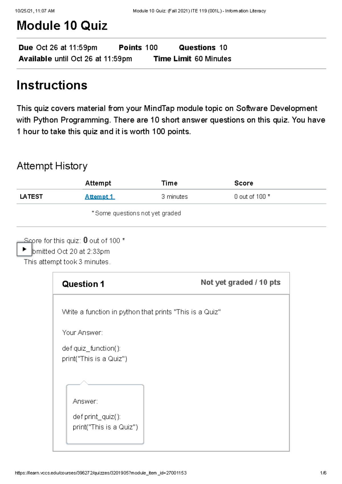 Module 10 Quiz (Fall 2021) ITE 119 (001L) - Software Dev with Python ...