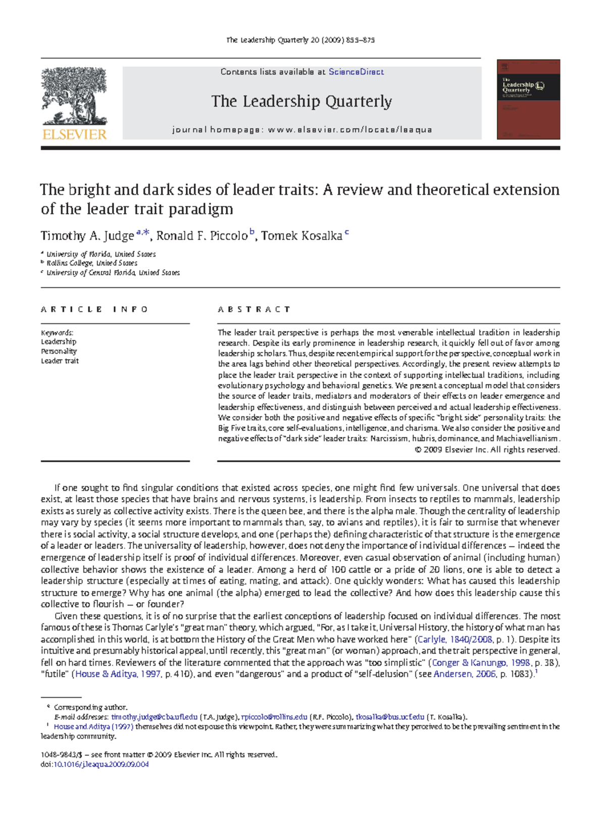 The Bright and Dark Sides of Leader Traits: A Comprehensive Review ...
