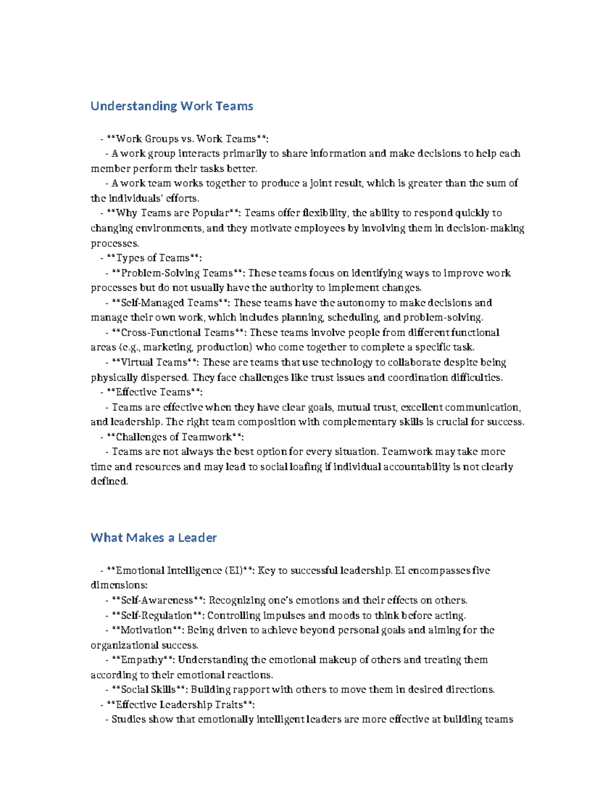 Management Skills Chapter Summaries - Understanding Work Teams - Work ...