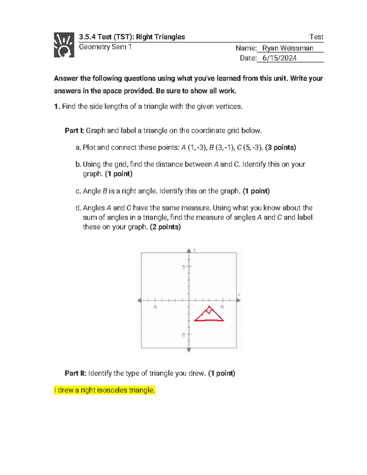 5.7.4 Test (TST) - Quadrilaterals and Other Polygons (Test
