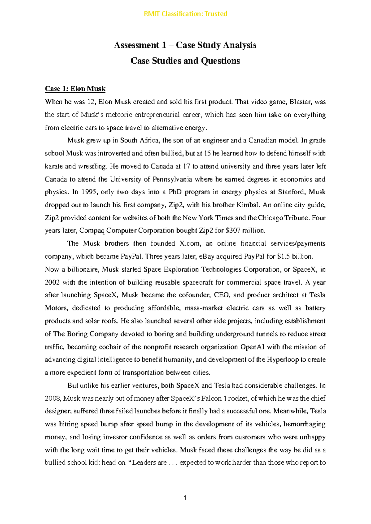 All Cases and Questions S2 2024 (1) - Assessment 1 – Case Study ...