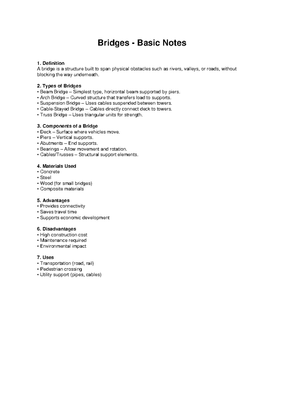 Bridges Basic Notes: Types, Components, and Uses - Studocu