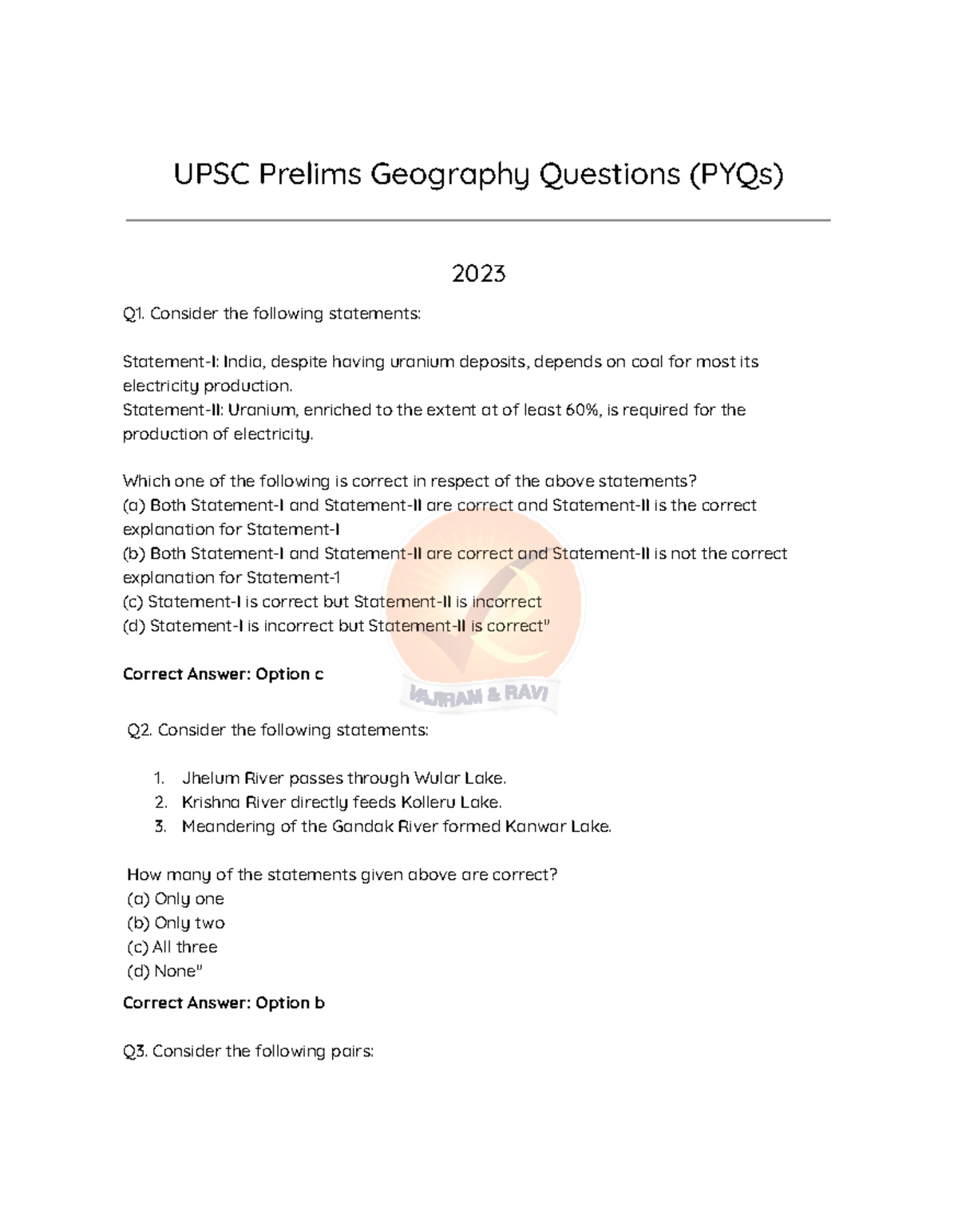 UPSC Prelims Geography PYQs 2023: Comprehensive Question Set - Studocu