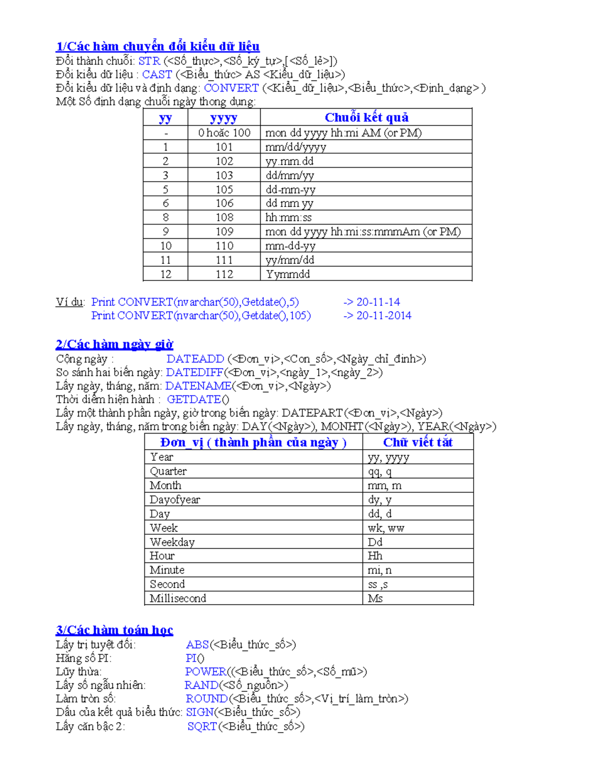 Các hàm thường dùng trong SQL: Chuyển đổi kiểu dữ liệu và định dạng ...