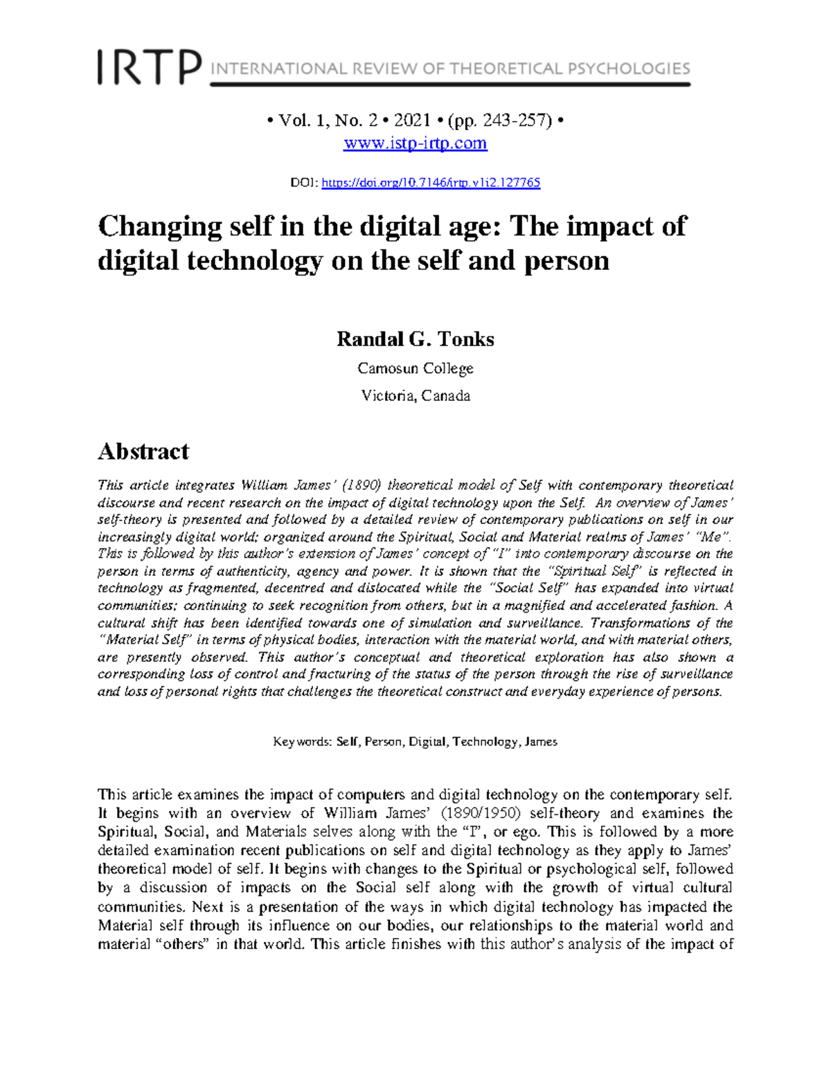 Changing Self in the Digital Age: Impact of Technology on Identity (PSY ...