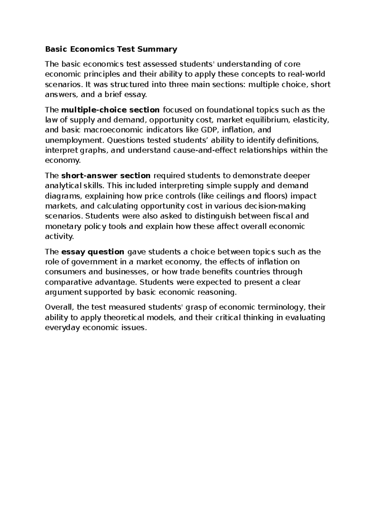ECO 101: Basic Economics Test Summary and Key Concepts Review - Studocu