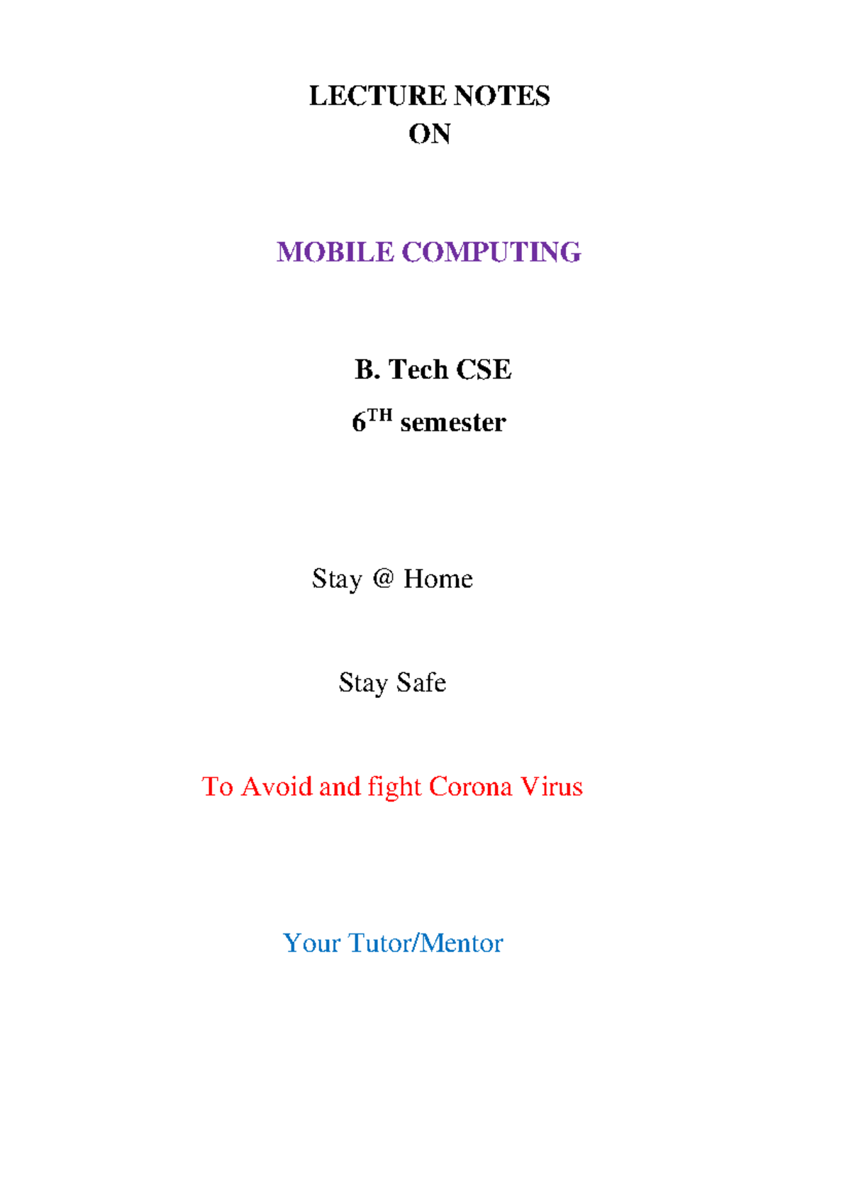 Mobile Computing Lecture Notes - CSE-306N - 6th Sem Unit II Insights ...