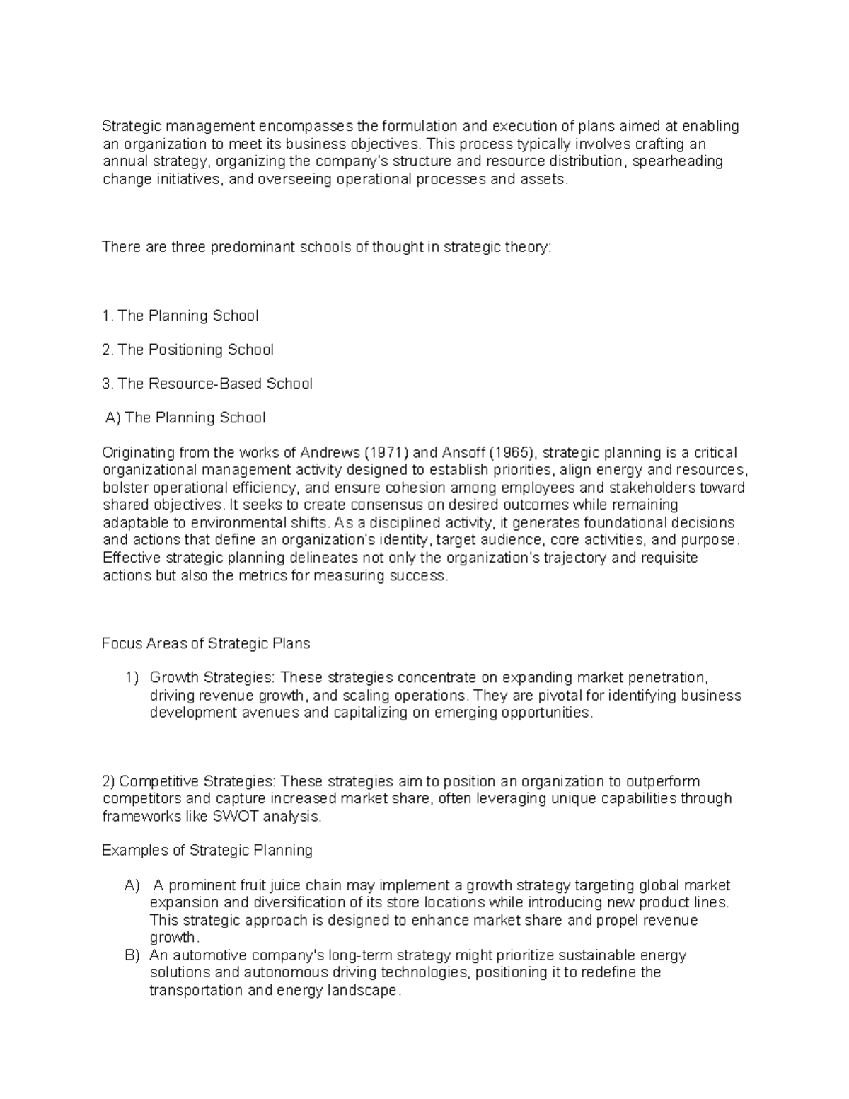 Bus 4403 Written Assignment unit 1 - Strategic management encompasses ...