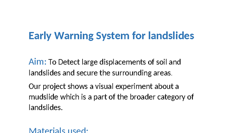 Early Warning System for Landslides: Project Overview - Studocu