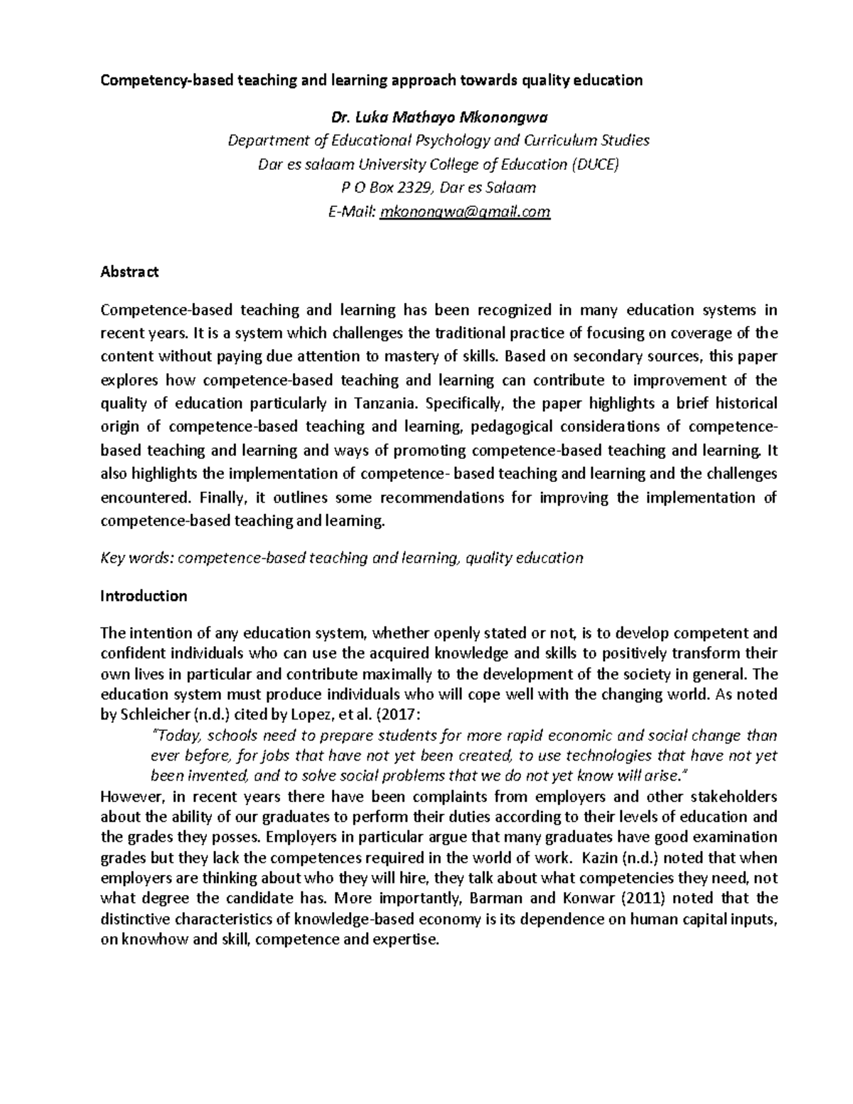 Competency based teaching and learning a - Competency-based teaching ...