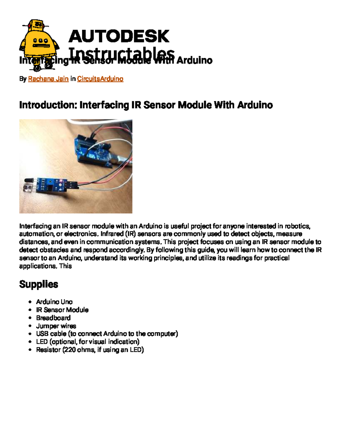Interfacing IR Sensor Module With Arduino 6 Steps - Instructables ...