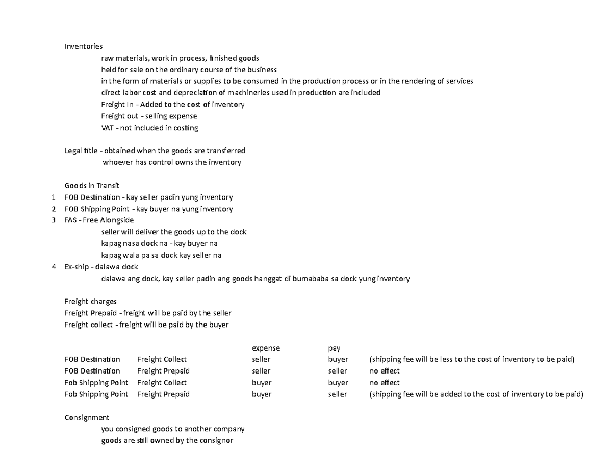 Inventory Lecture Notes (Course Code: ACC101) - Studocu