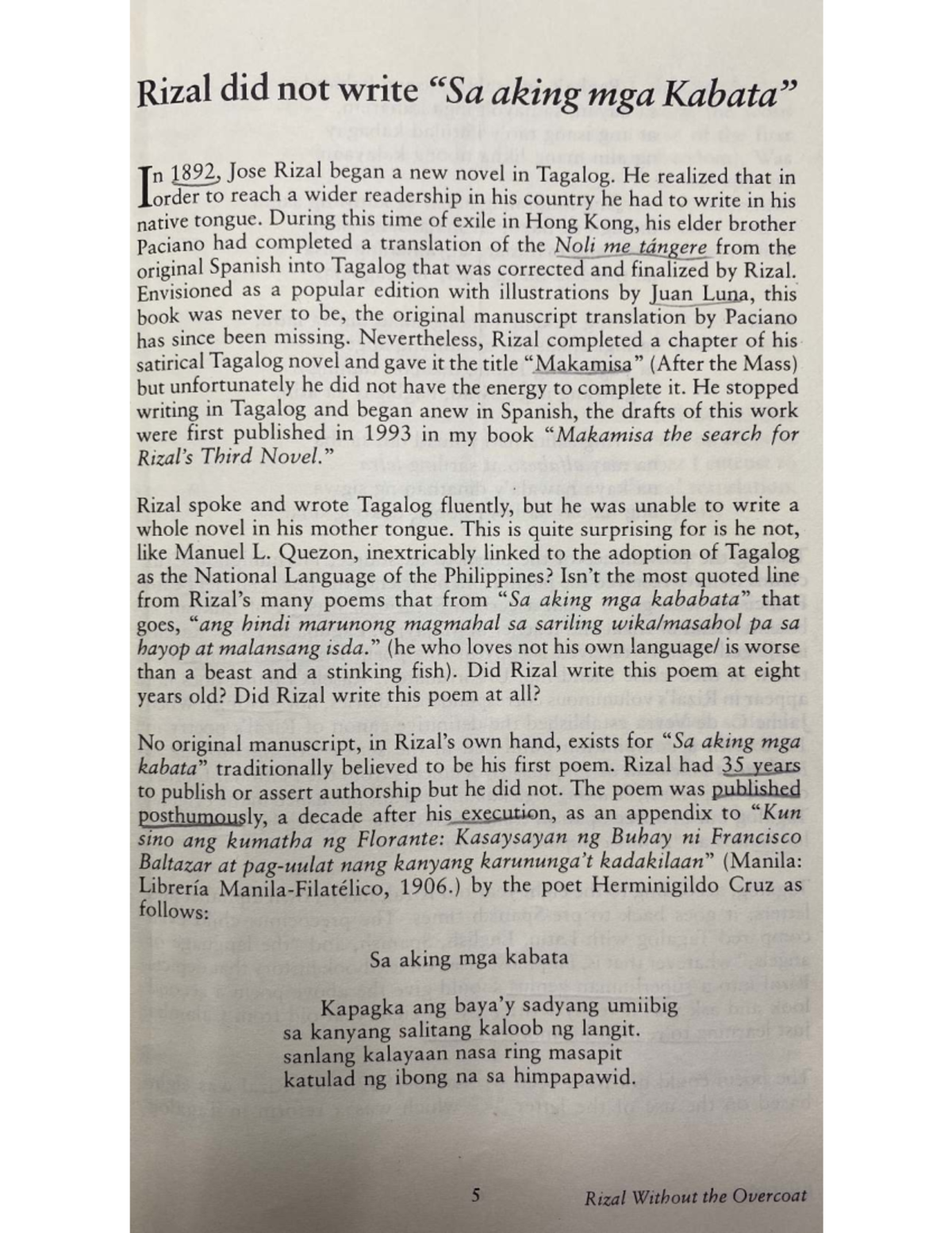 Rizal's Unwritten Tagalog Novel: A Study on 'Sa Aking Mga Kabata' - Studocu
