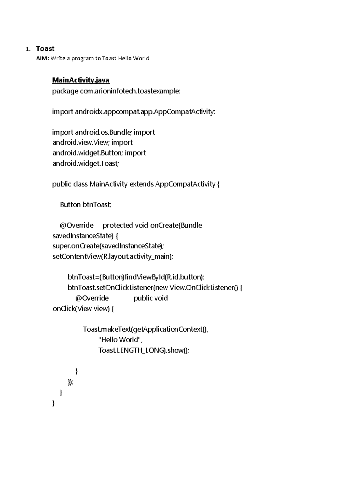 Android Lab: Full Program Examples and Code Snippets - Studocu