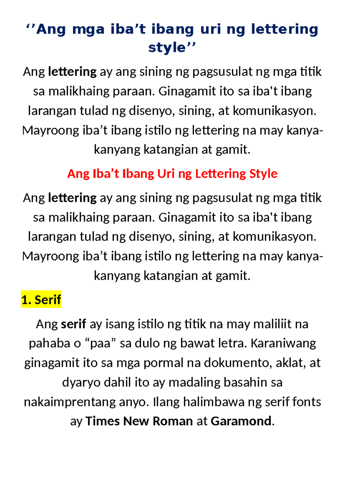 EPP (Discussion) - Iba’t Ibang Uri ng Lettering Style at Kahalagahan ...