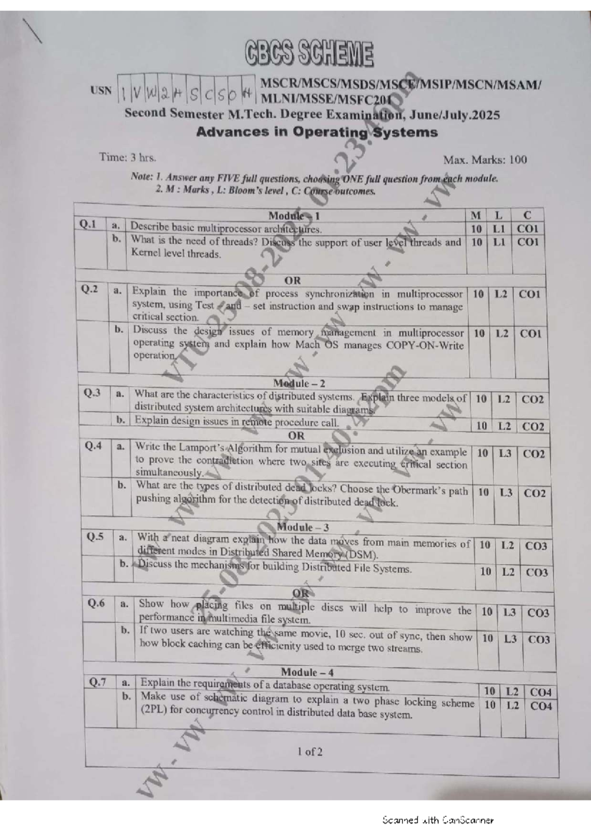 M.Tech 2nd Sem June/July 2025 Exam Questions Paper - VTU - Studocu