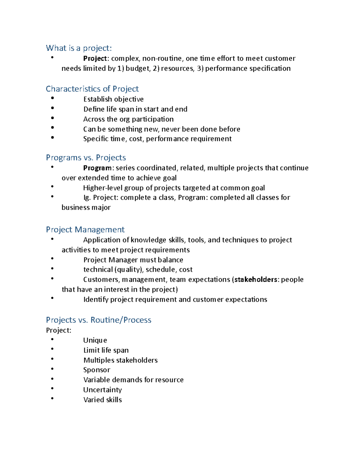 MGT 172 Project Management Notes: Key Concepts and Practices - Studocu