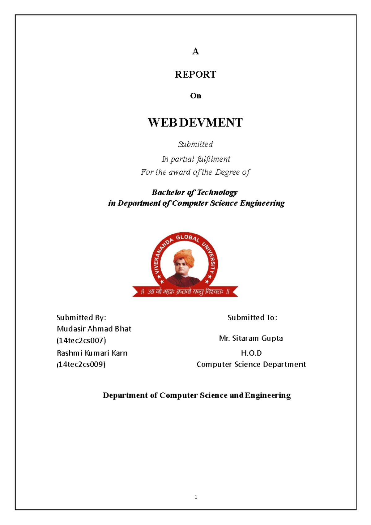 Web Development Report: PHP Project for B.Tech CSE (14tec2cs007) - Studocu