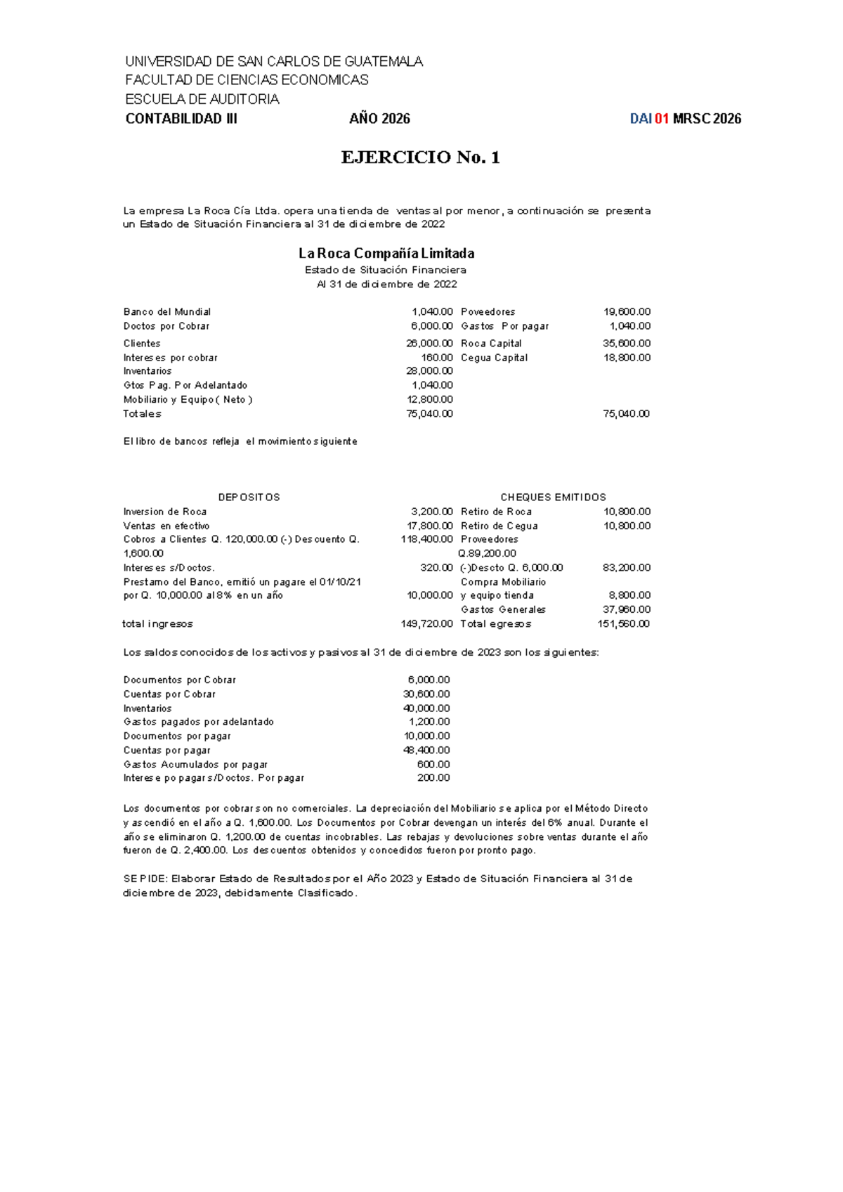 DAI 01 MRSC 2026 Ejercicios de Contabilidad y Estados Financieros - Studocu