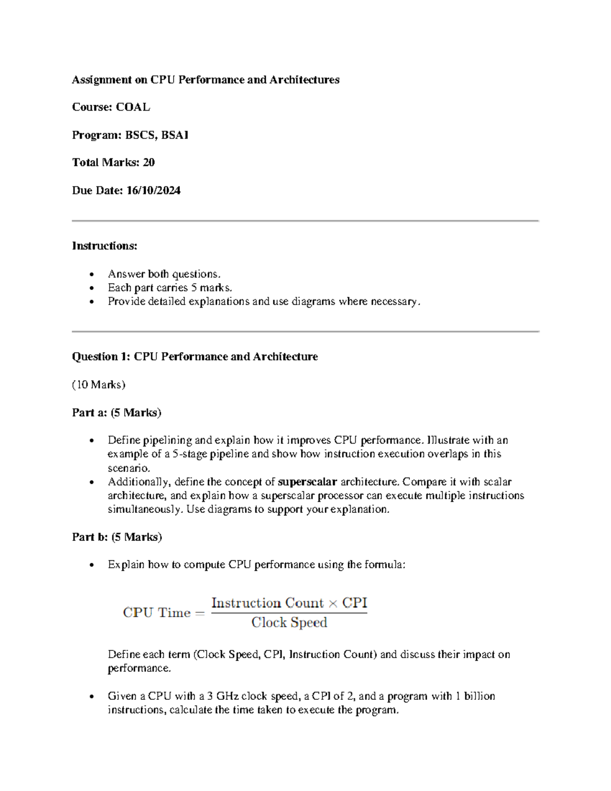 Assign 2 - important notes of COAL - Assignment on CPU Performance and ...