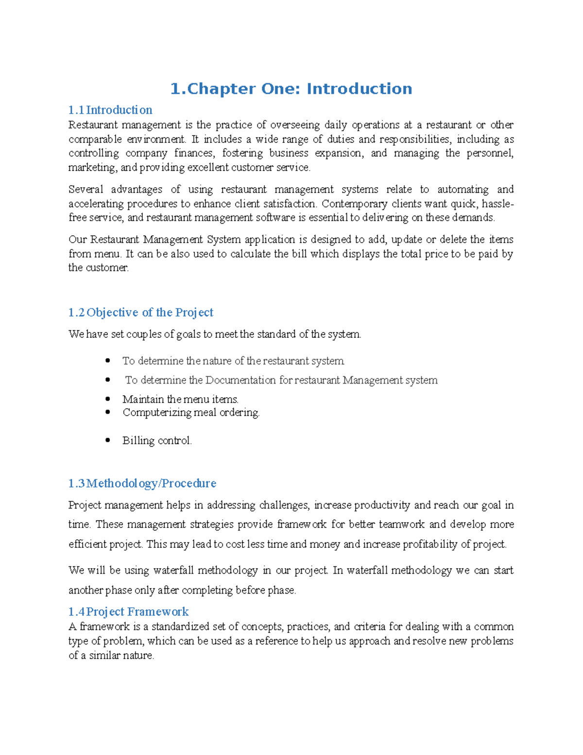 RMS Documentation - 1 One: Introduction 1 Restaurant management is the ...