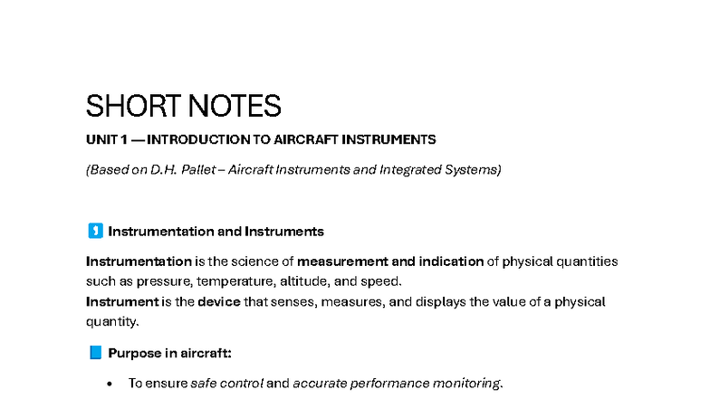 FI CA1 Short Notes on Aircraft Instruments and Systems - Studocu
