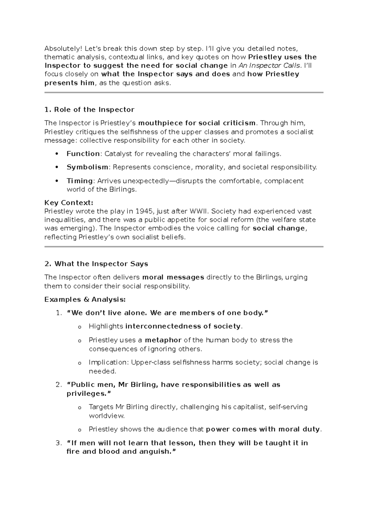 AIC Essay Plan: Analyzing the Inspector's Role in Social Change - Studocu