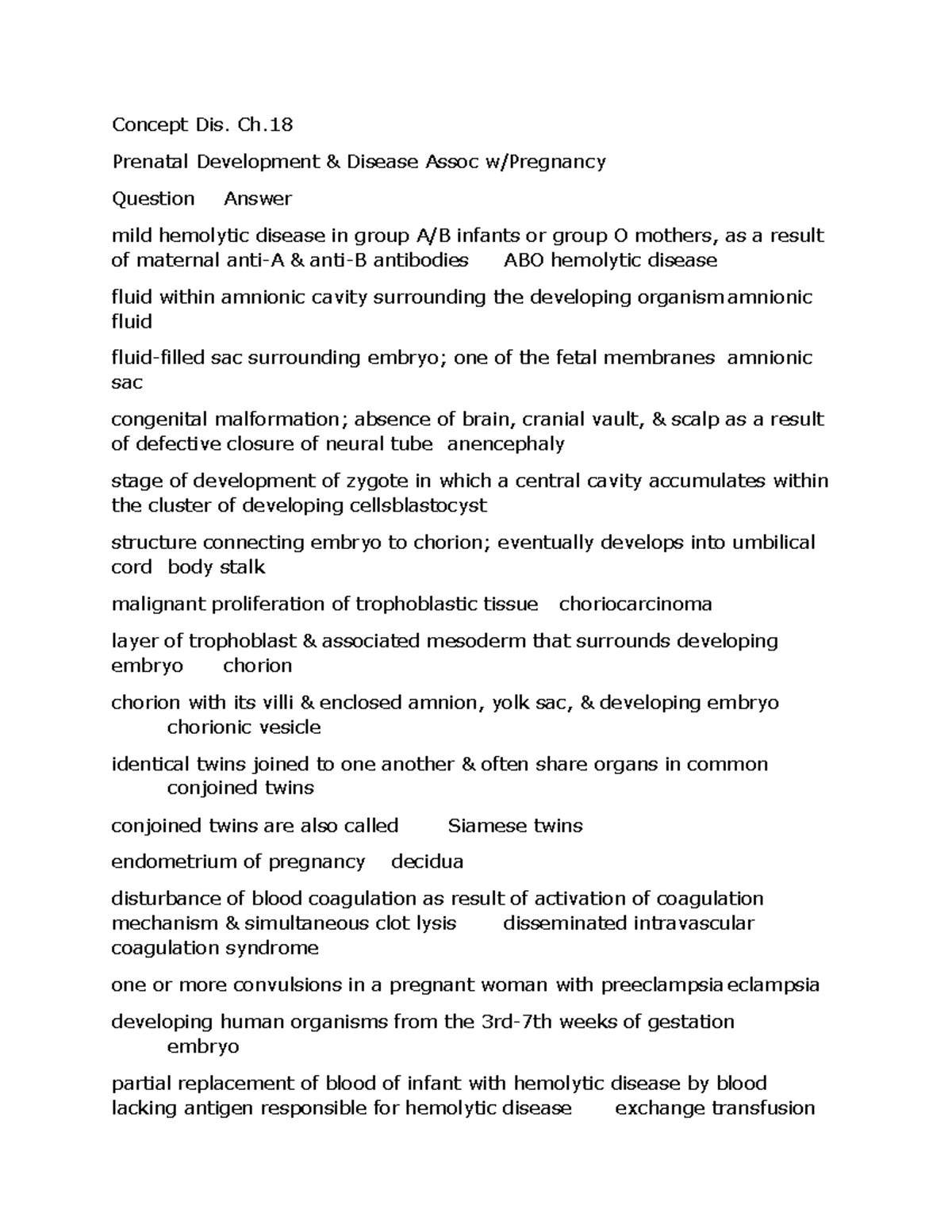 Prenatal Development & Disease: Key Concepts and Terms (Concept Dis ...