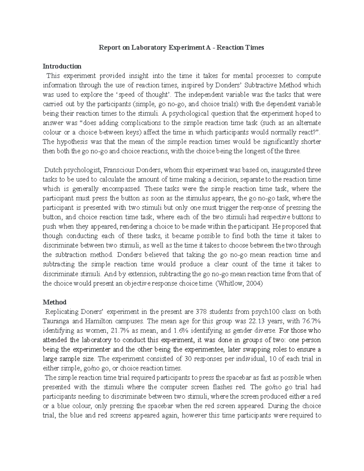 PSYCH100 - Lab Report 1: Exploring Reaction Times in Decision-Making ...