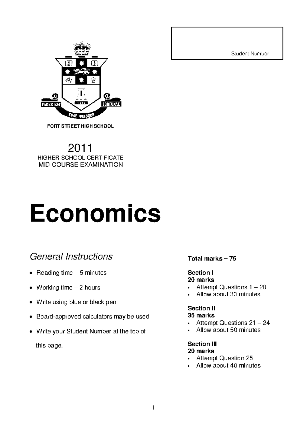 Fort St 2011 Economics HSC Exam & Solutions - Studocu