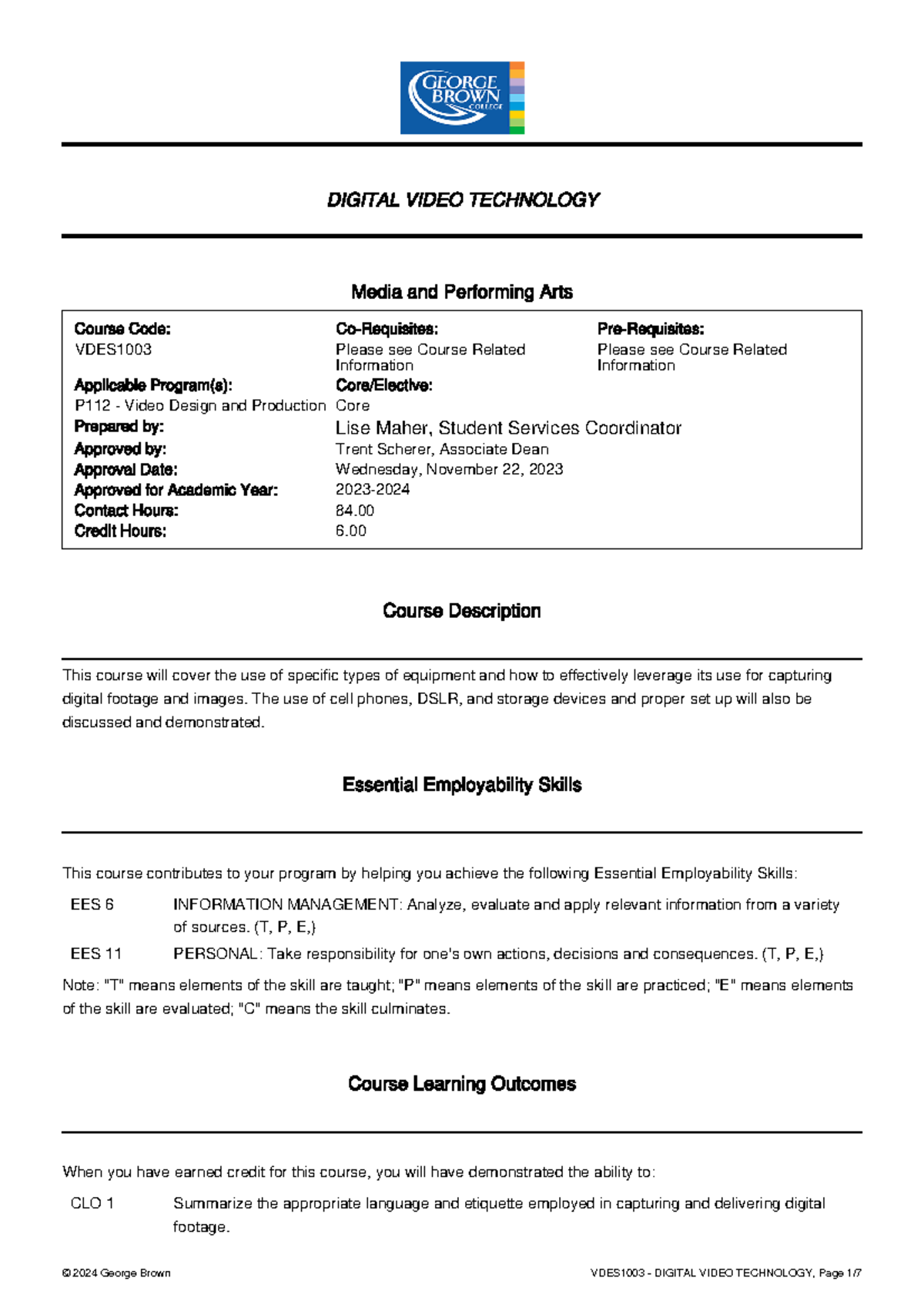 VDES1003 Digital Video Technology Syllabus for 2023-2024 Academic Year ...